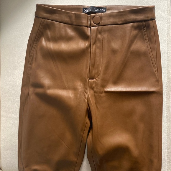 Zara faux brown leather pants - Picture 4 of 12